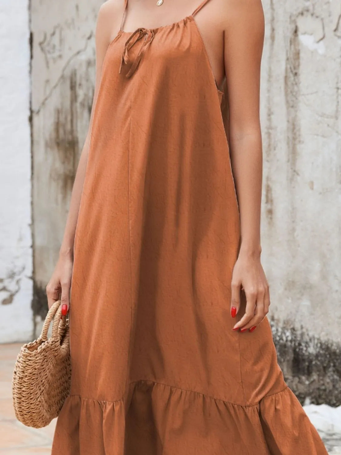 Ruffled Hem Midi Cami Dress OutfitFlow