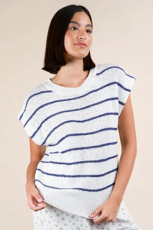 VERY J Striped Knit Sweater Vest Top OutfitFlow
