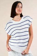 VERY J Striped Knit Sweater Vest Top OutfitFlow