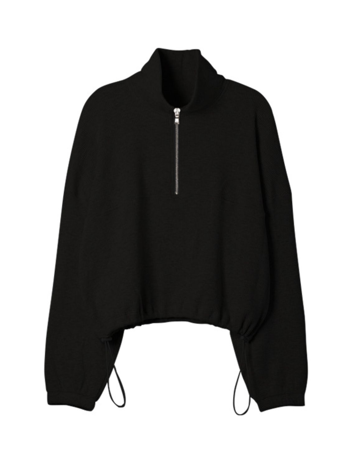 Outfit Flow - Waffle Knit Drawstring Half Zip Long Sleeve Sweatshirt