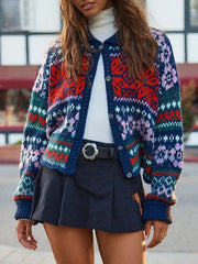 Vintage Button Up Knit Cardigan Blue OutfitFlow