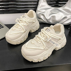 Lace Up Round Toe Platform Athletic Shoes Beige OutfitFlow