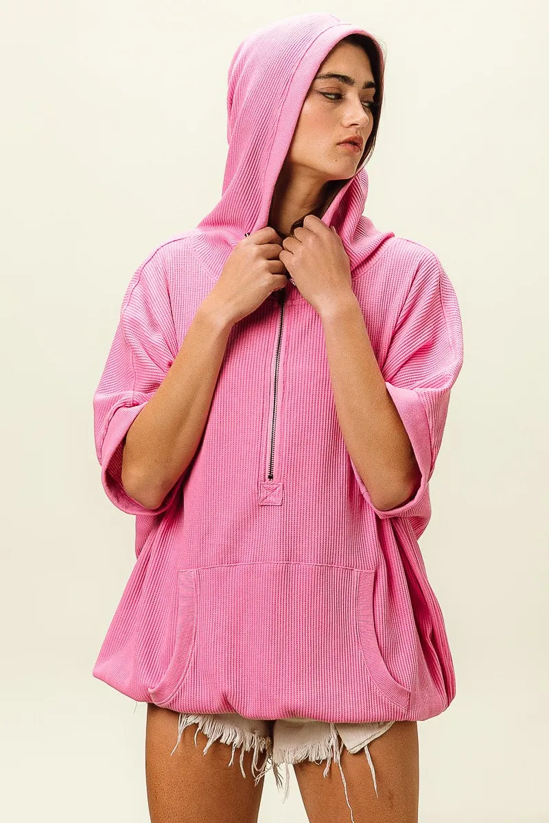 BiBi Vintage Washed Waffle Thermal Hoodie OutfitFlow