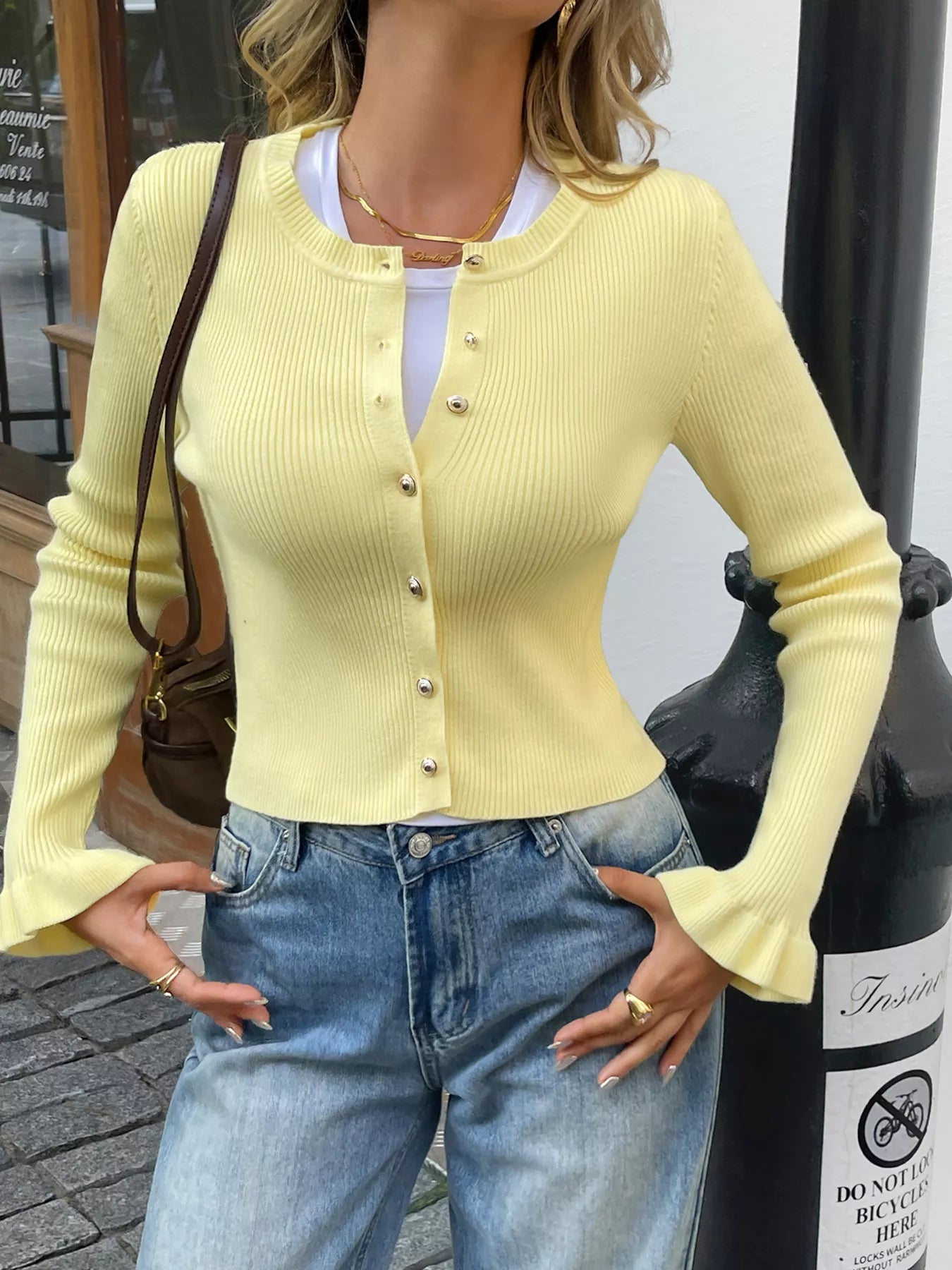 Ribbed Knit Button-Down Cardigan OutfitFlow