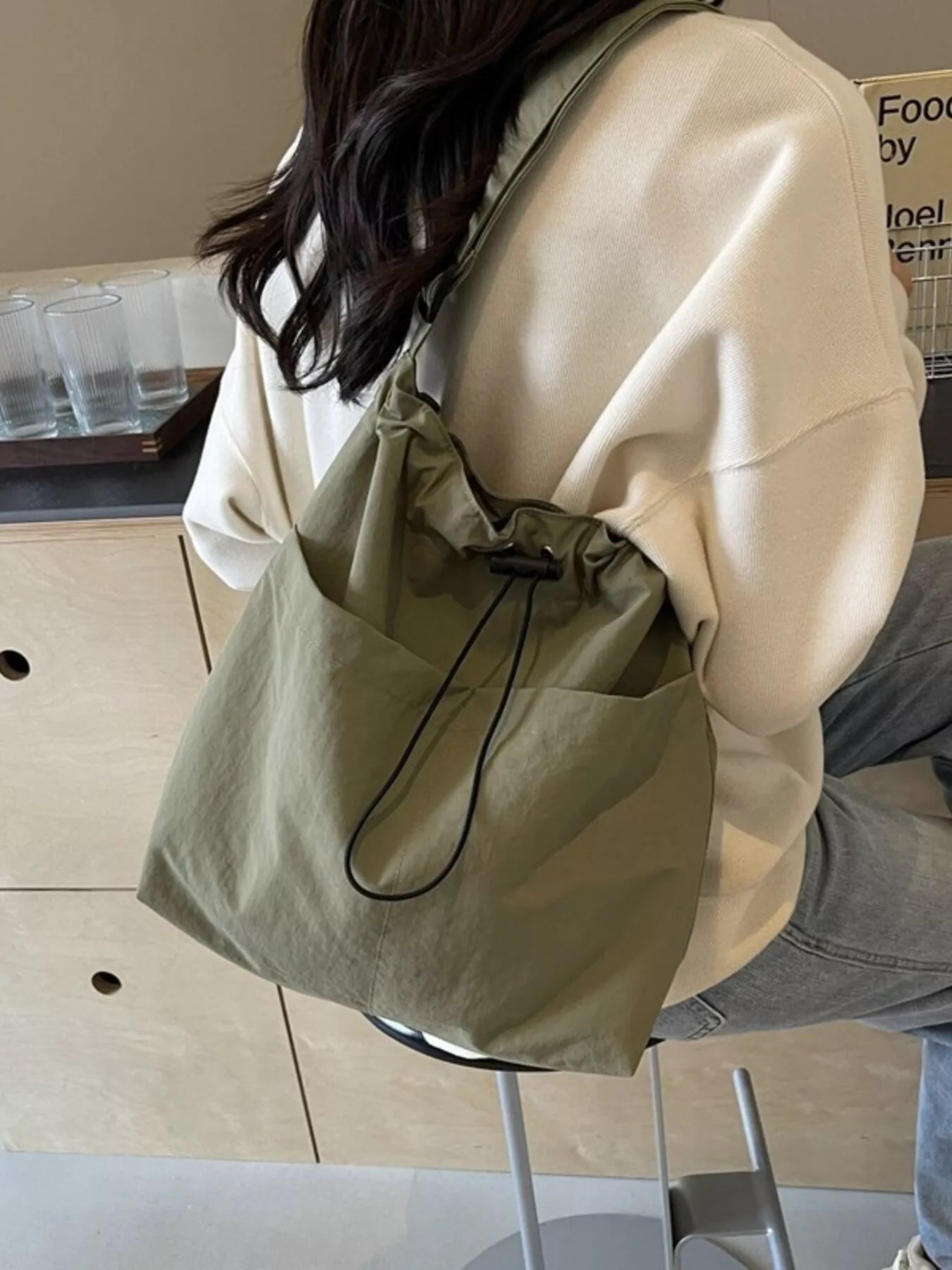 Drawstring Closure Canvas Crossbody Bag Green One Size OutfitFlow