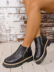 Round Toe Side Zip Ankle Boots OutfitFlow
