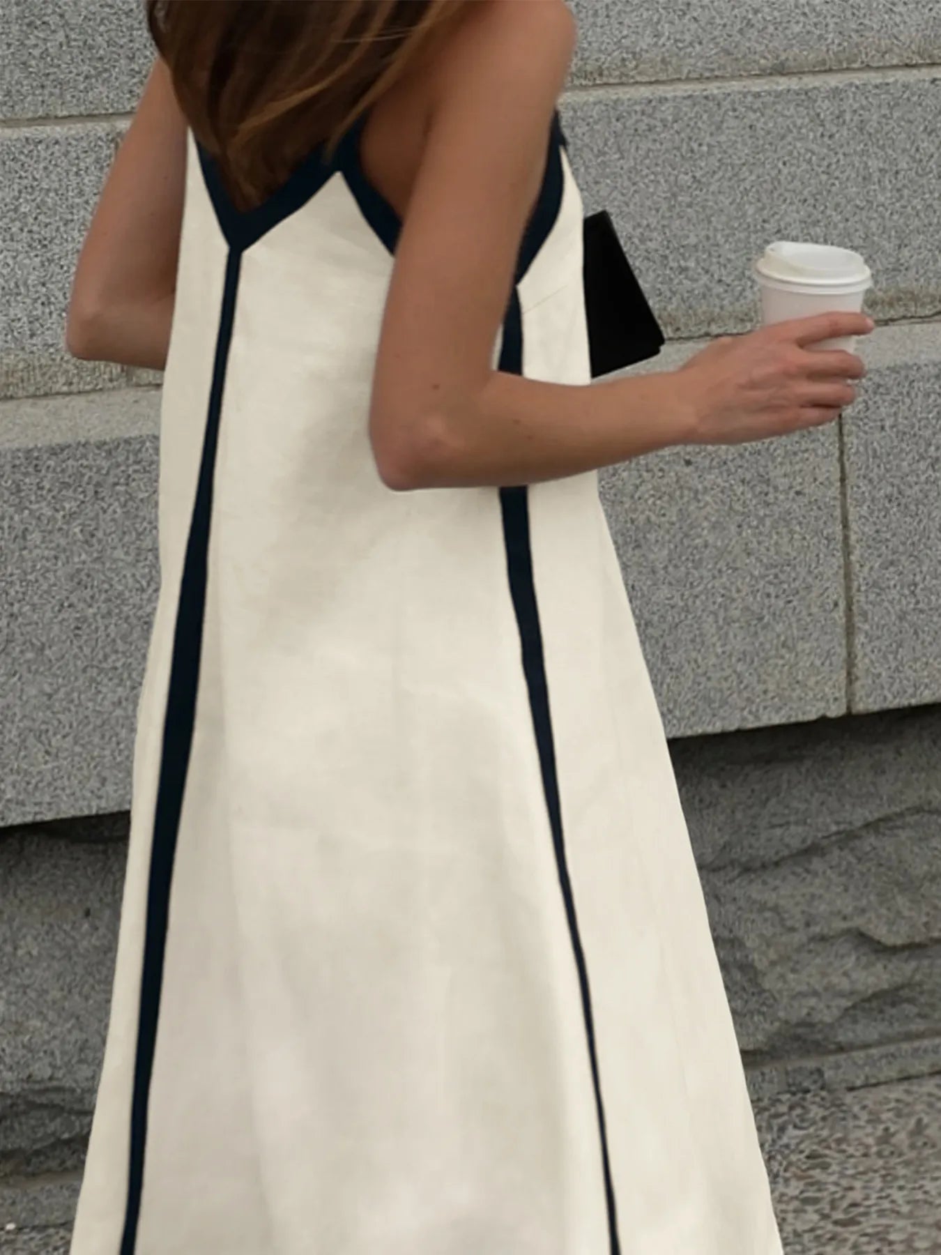 Contrast Trim V-Neck Maxi Dress OutfitFlow