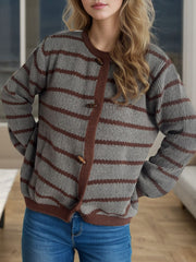 Outfit Flow - Striped Round Neck Long Sleeve Cardigan