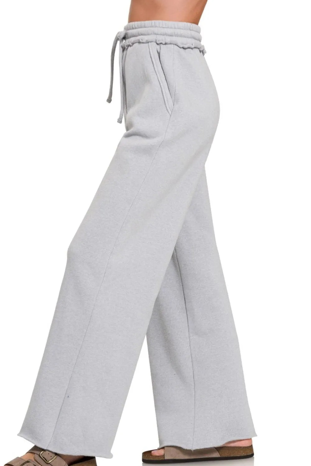 Zenana Fleece Exposed Seam Wide Leg Sweatpants OutfitFlow