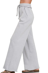 Zenana Fleece Exposed Seam Wide Leg Sweatpants OutfitFlow