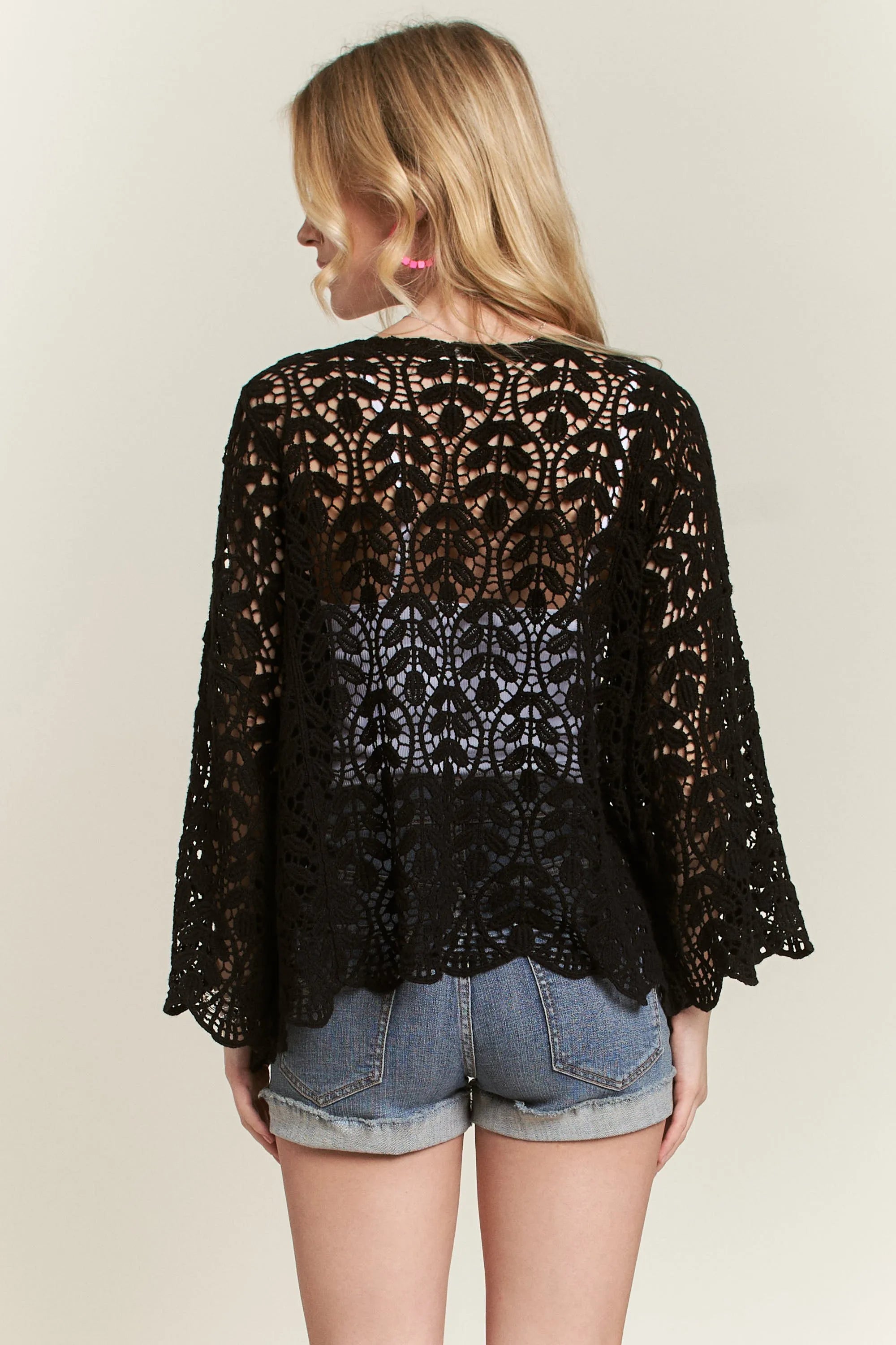 ADORA Leaf Pattern Crochet Cardigan OutfitFlow