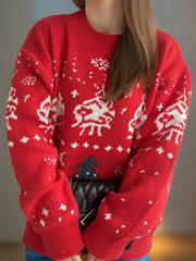 Outfit Flow - Christmas Element Round Neck Long Sleeve Sweater