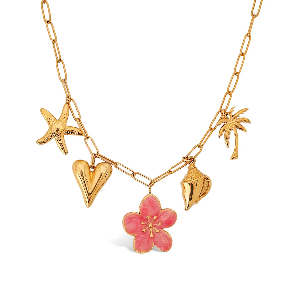 Beach Theme Pendant Necklace with Resin Flower OutfitFlow
