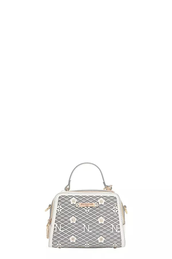 Nicole Lee USA Vegan Geometric Pattern Structured Handbag WHITE One Size Trendsi