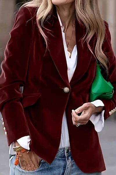 One Button Lapel Collar Long Sleeve Blazer OutfitFlow