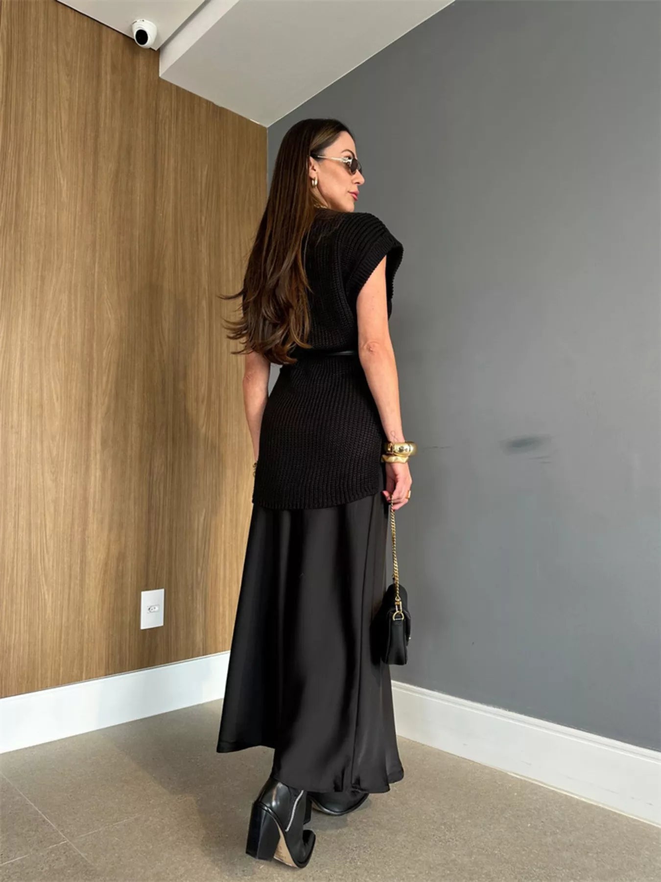 Round Neck Cap Sleeve Sweater Dress OutfitFlow