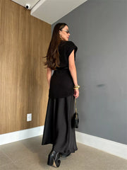 Round Neck Cap Sleeve Sweater Dress OutfitFlow