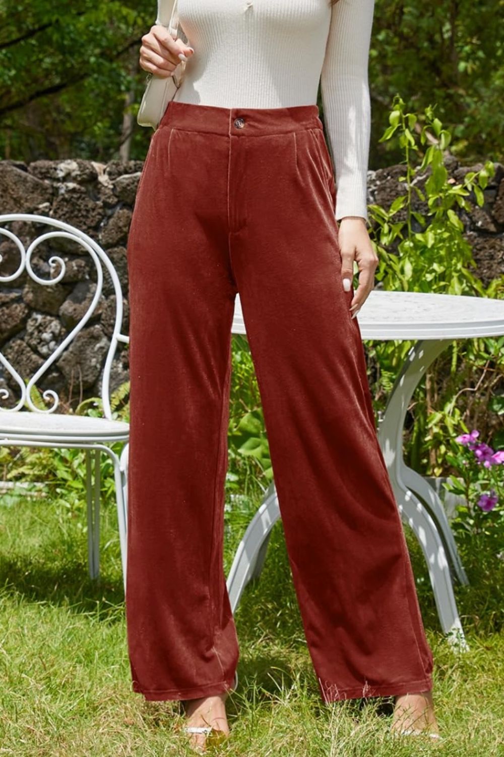 Outfit Flow - Velvet Wide Leg Pants with Pockets