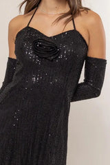 HYFVE Sequin Rosette Halter Mini Dress OutfitFlow