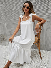 Full Size Ruffled Hem Midi Dress with Cap Sleeves Plus Size OutfitFlow
