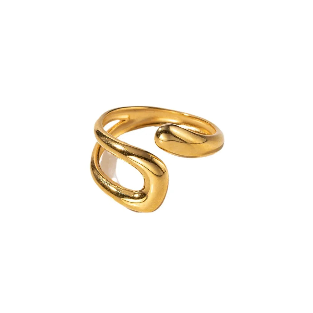 18K Gold-Plated Geometric Gold Twisted Open Ring OutfitFlow
