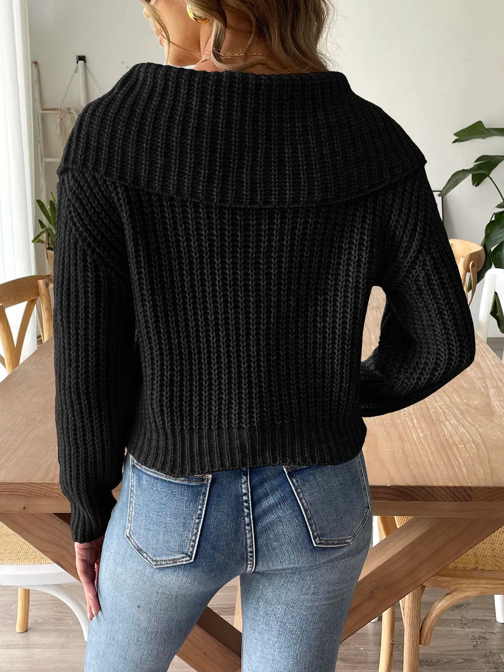 Cable-Knit Long Sleeve Sweater Trendsi