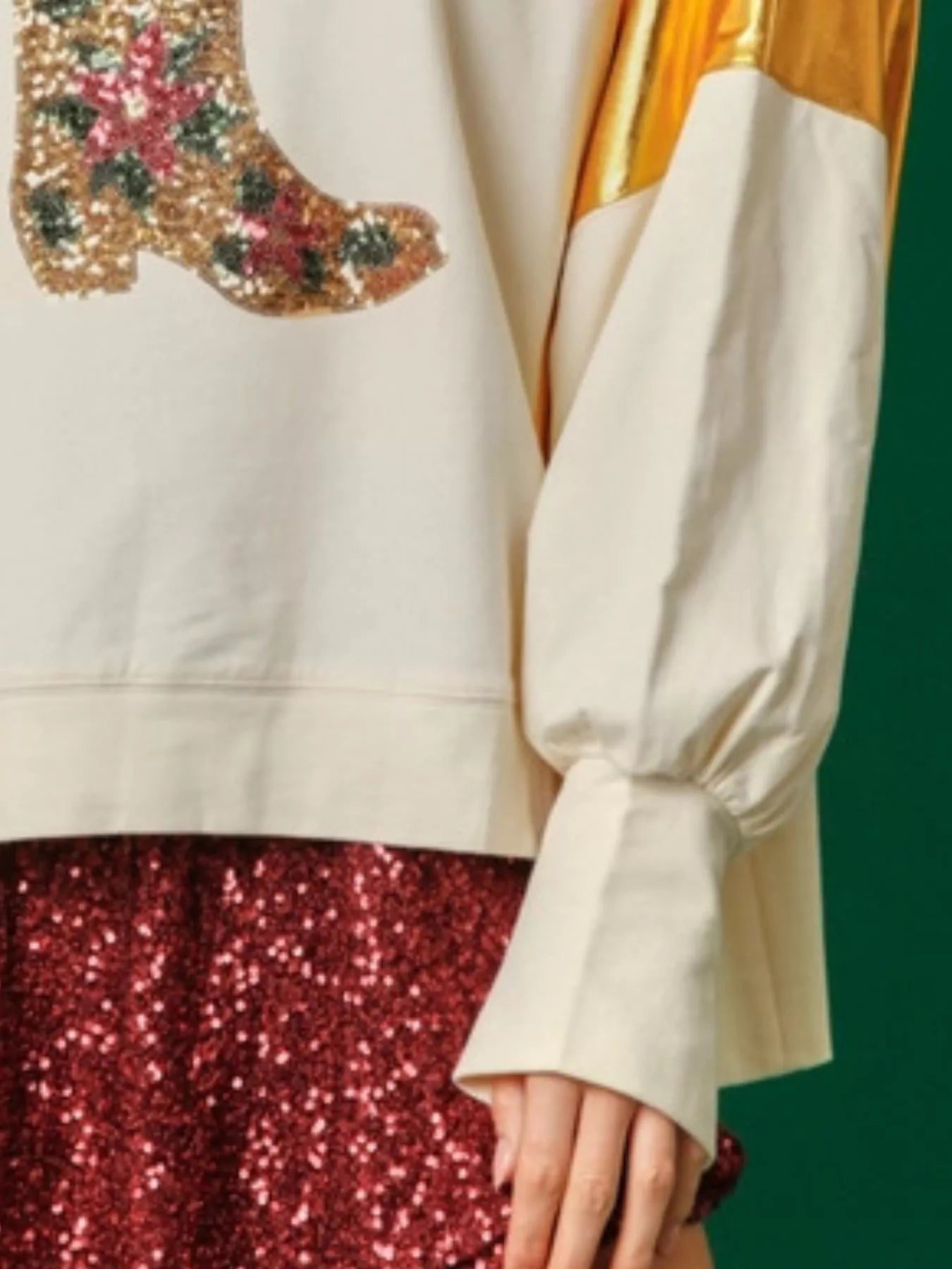 Christmas Sequin Boot Long Sleeve Sweatshirt OutfitFlow