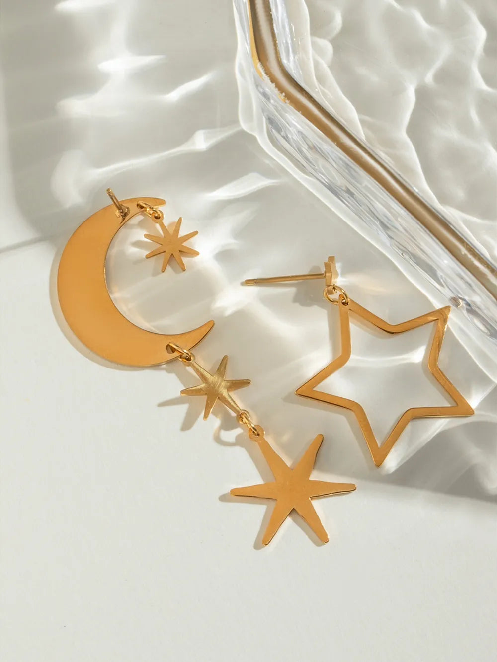 18K Gold-Plated Moon & Star Dangle Earrings OutfitFlow