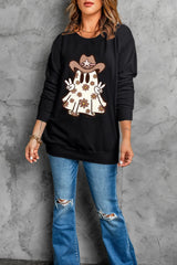 Ghost Round Neck Long Sleeve Sweatshirt OutfitFlow