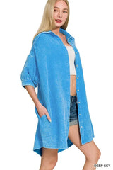 Zenana Washed Double Gauze Button Down Shirt Dress OutfitFlow