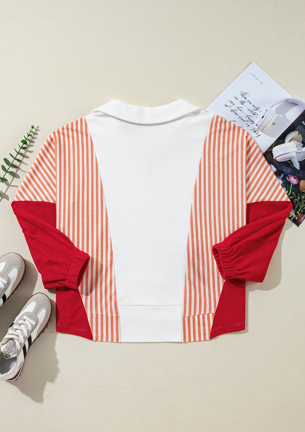 Outfit Flow - Striped Johnny Collar Long Sleeve Sweatshirt