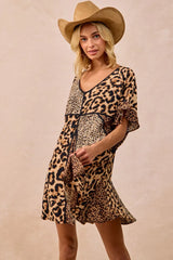 BiBi Leopard Prints Mix and Match Short Sleeves Dress OutfitFlow