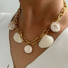 18K Gold-Plated Seashell Chain Link Necklace Gold One Size OutfitFlow