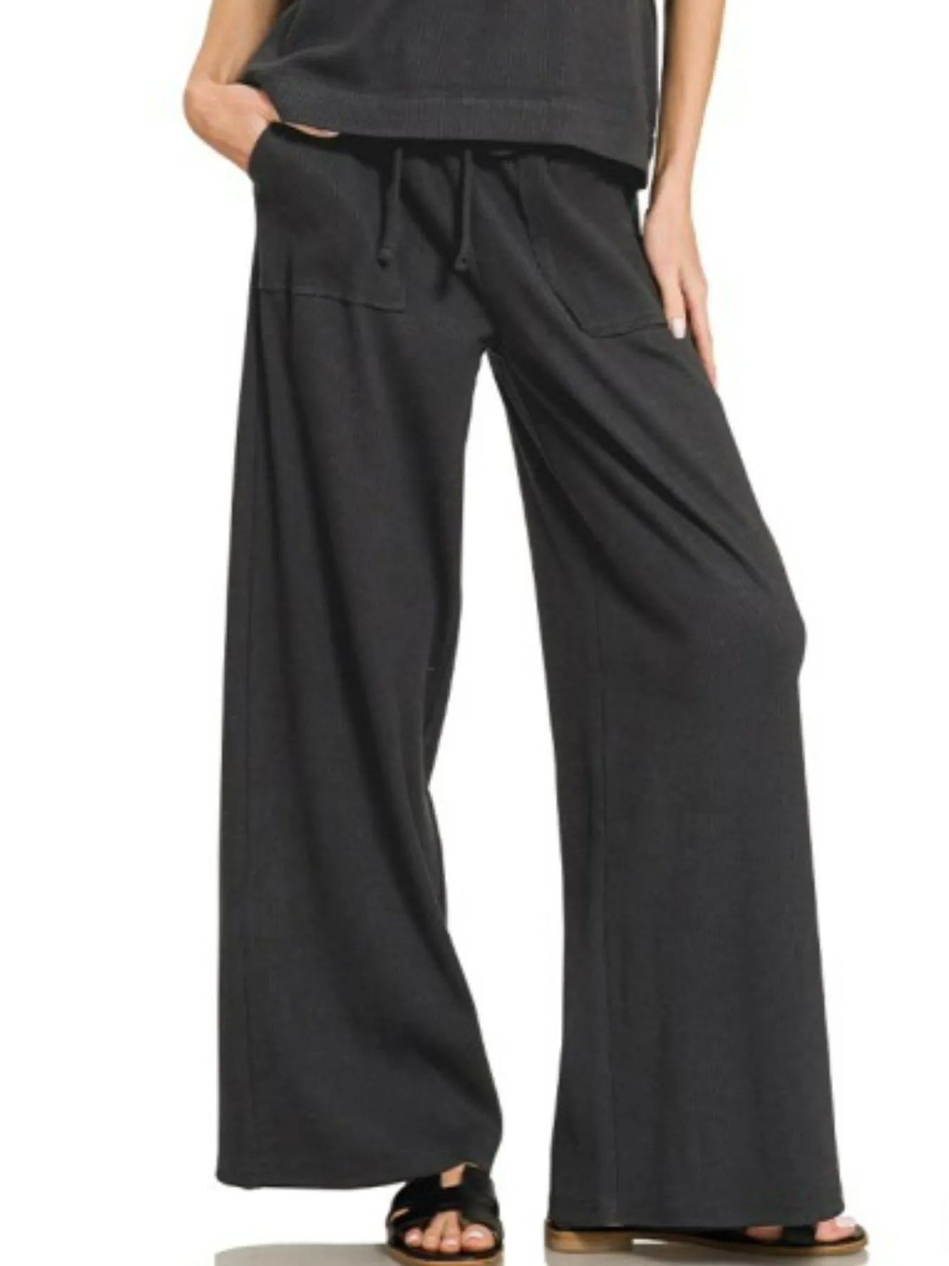 Zenana Ribbed Short Sleeve Tee and Pants Set Trendsi