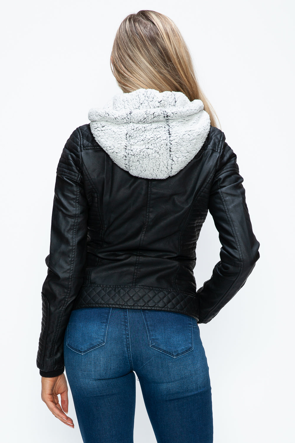 Outfit Flow - YMI Faux Layered Double-Zipper Jacket with Fuzzy Hood