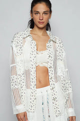 POL Floral Crochet Patchwork Long Sleeve Shirt OutfitFlow