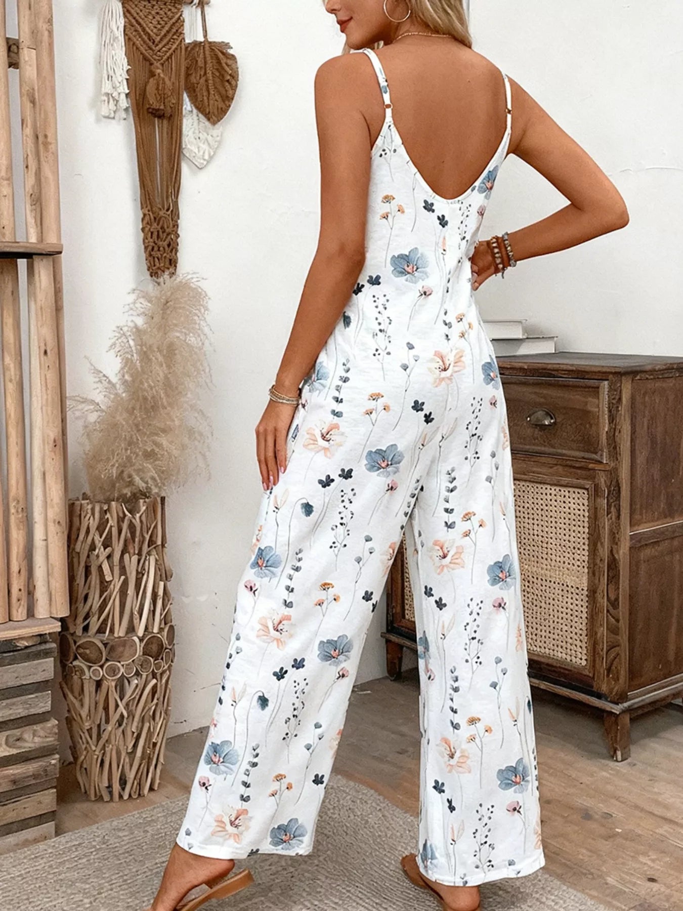 Floral Print Spaghetti Strap Casual Jumpsuit Trendsi