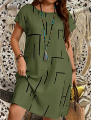 Plus Size Round Neck Short Sleeve Dress OutfitFlow