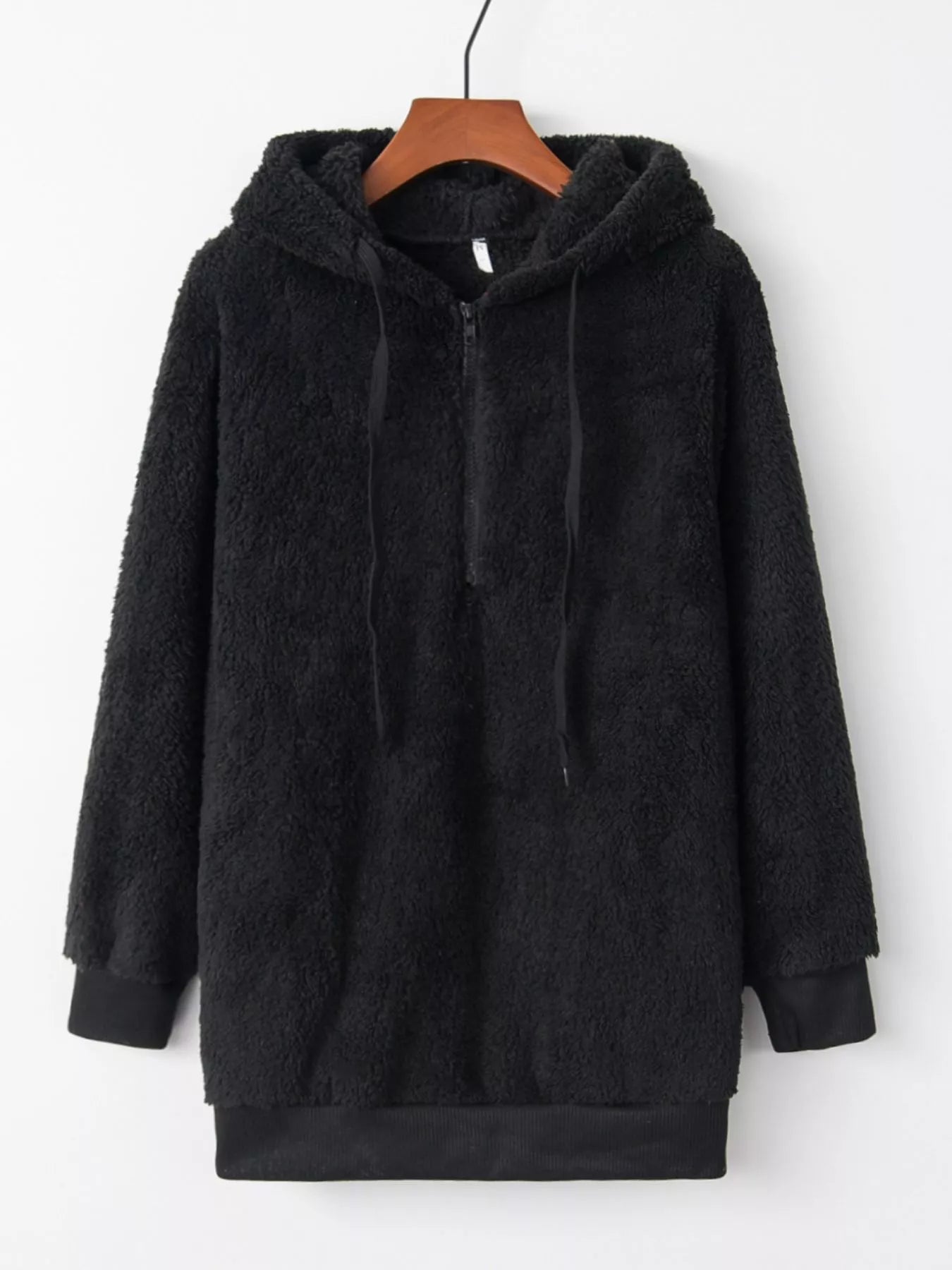 Full Size Half Zip Drawstring Fleece Hoodie Plus Size OutfitFlow