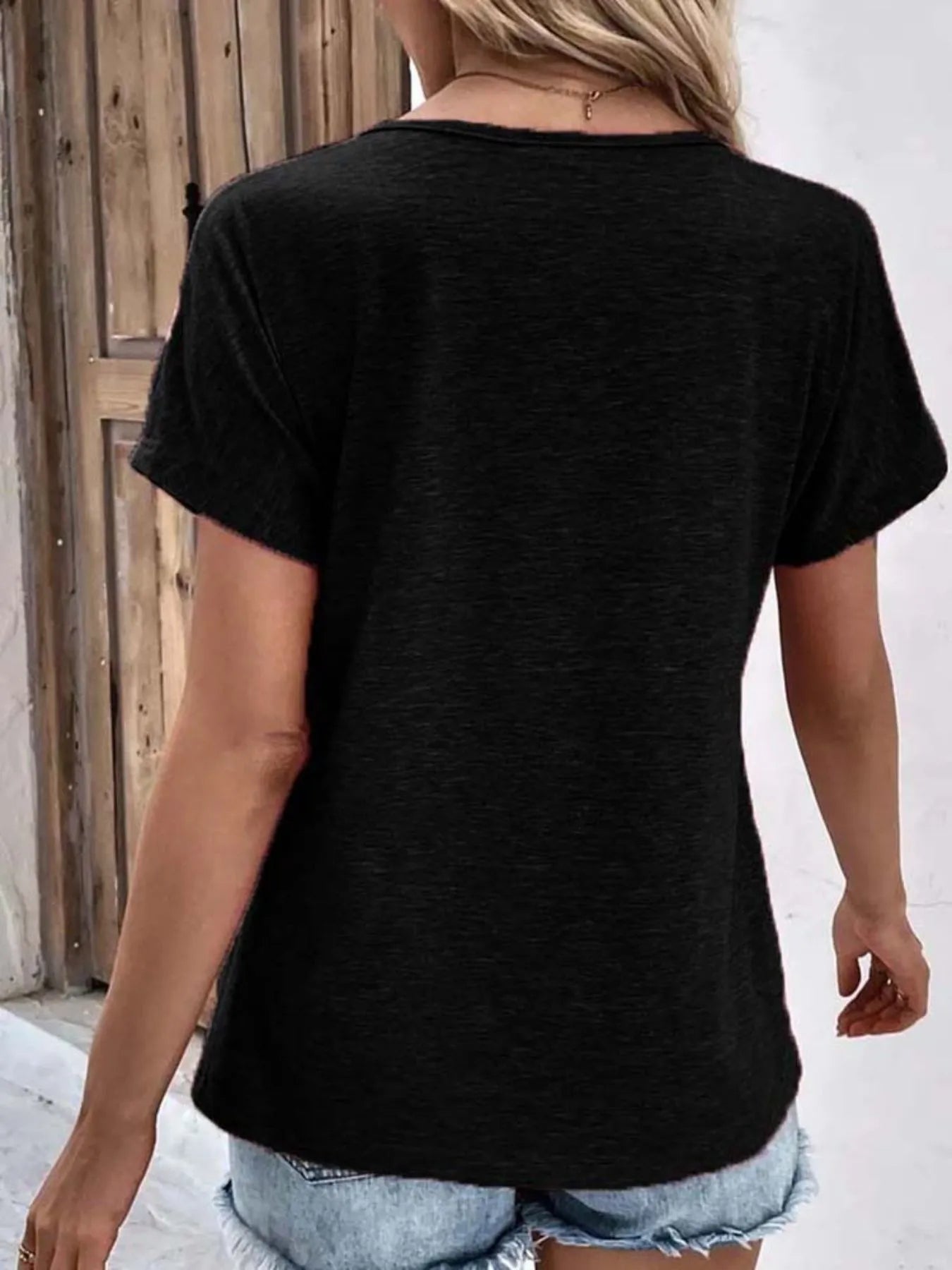 Decor Button Short Sleeve T-Shirt OutfitFlow