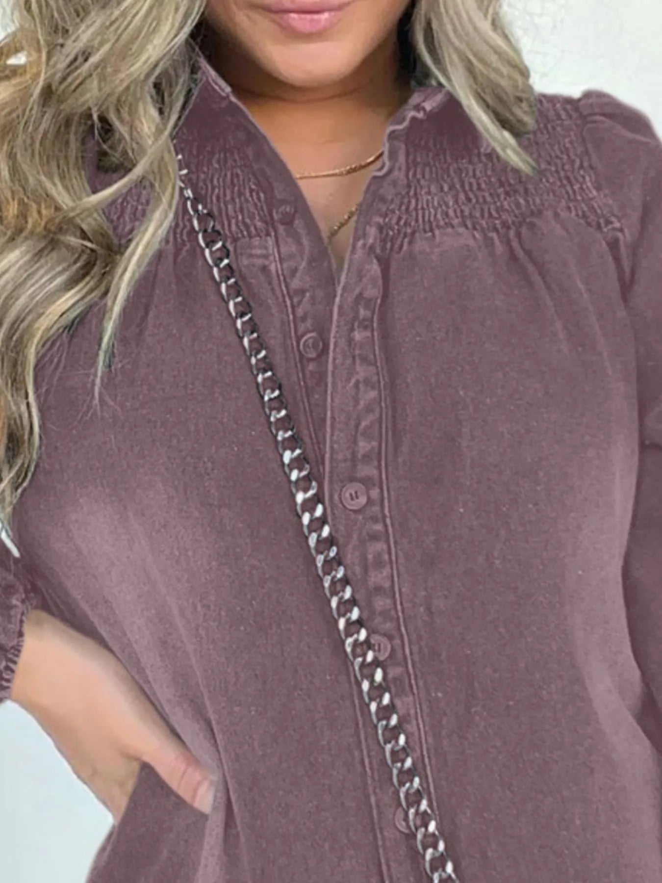 Full Size Button Front Long Sleeve Denim Dress Plus Size OutfitFlow