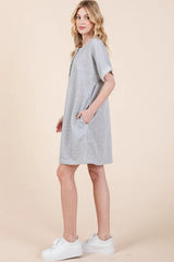 BOMBOM Casual Contrast Trim Henley Dress OutfitFlow