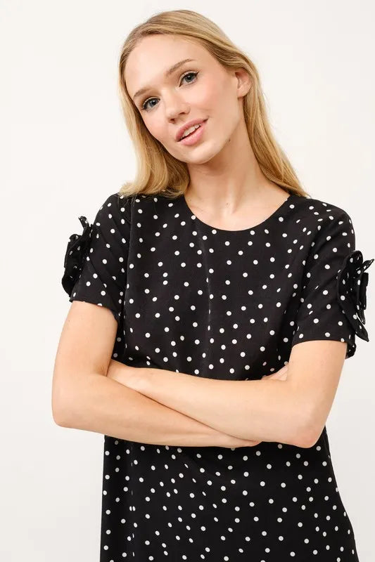And The Why Embellished Sleeve Polka Dots Shift Dress OutfitFlow