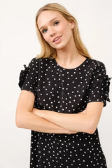 And The Why Embellished Sleeve Polka Dots Shift Dress OutfitFlow