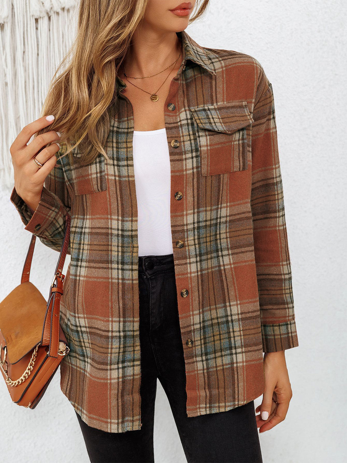 Outfit Flow - Plaid Collared Neck Button Up Long Sleeve Shirt