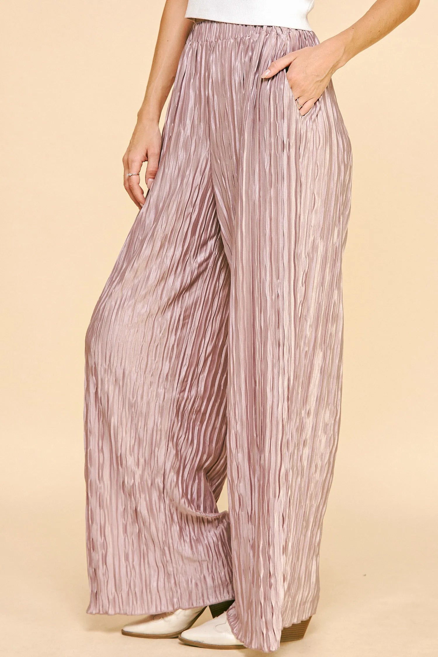 Davi & Dani Geo-pleated Elastic Waistband Pants OutfitFlow