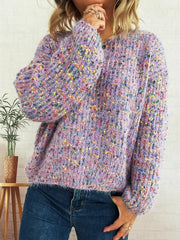 Colorful Long Sleeve Sweater Purple One Size Trendsi