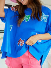 Sequin Bow Round Neck T-Shirt OutfitFlow
