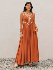 Contrast Trim Lace-Up Maxi Tank Dress OutfitFlow