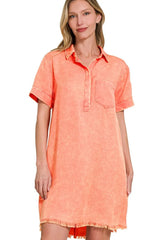 Zenana Tencel Mineral Washed Collared Shirts Dress OutfitFlow